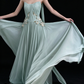 Mint Strapless Halter Ribbed Chiffon A Line Evening Gown fg9091