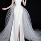 White Strapless 3D Floral Satin Mermaid Wedding Dress With Tulle Train fg9107