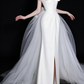 White Strapless 3D Floral Satin Mermaid Wedding Dress With Tulle Train fg9107