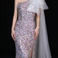 Iridescent One Shoulder Feather Tulle Train Mermaid Evening Dress fg9159