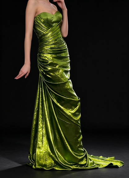 Green Strapless Ruched Mermaid Evening Gown fg9096