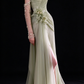 Sage Strapless 3D Flower Chiffon Split Evening Gown fg9092