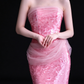 Pink Strapless Sequin Mermaid Evening Dress With Tulle Sash fg9109