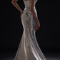 Silver Cowl Neck Spaghetti Strap Sequin Mermaid Evening Dress fg9110