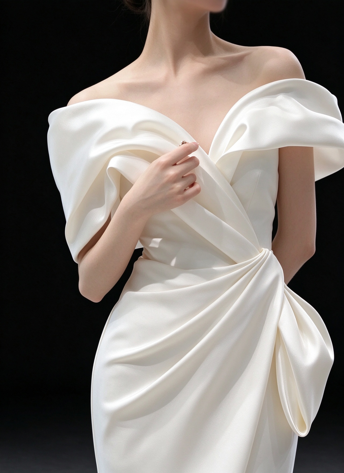 White Off Shoulder Satin Mermaid Wedding Dress With Side Slit fg9111