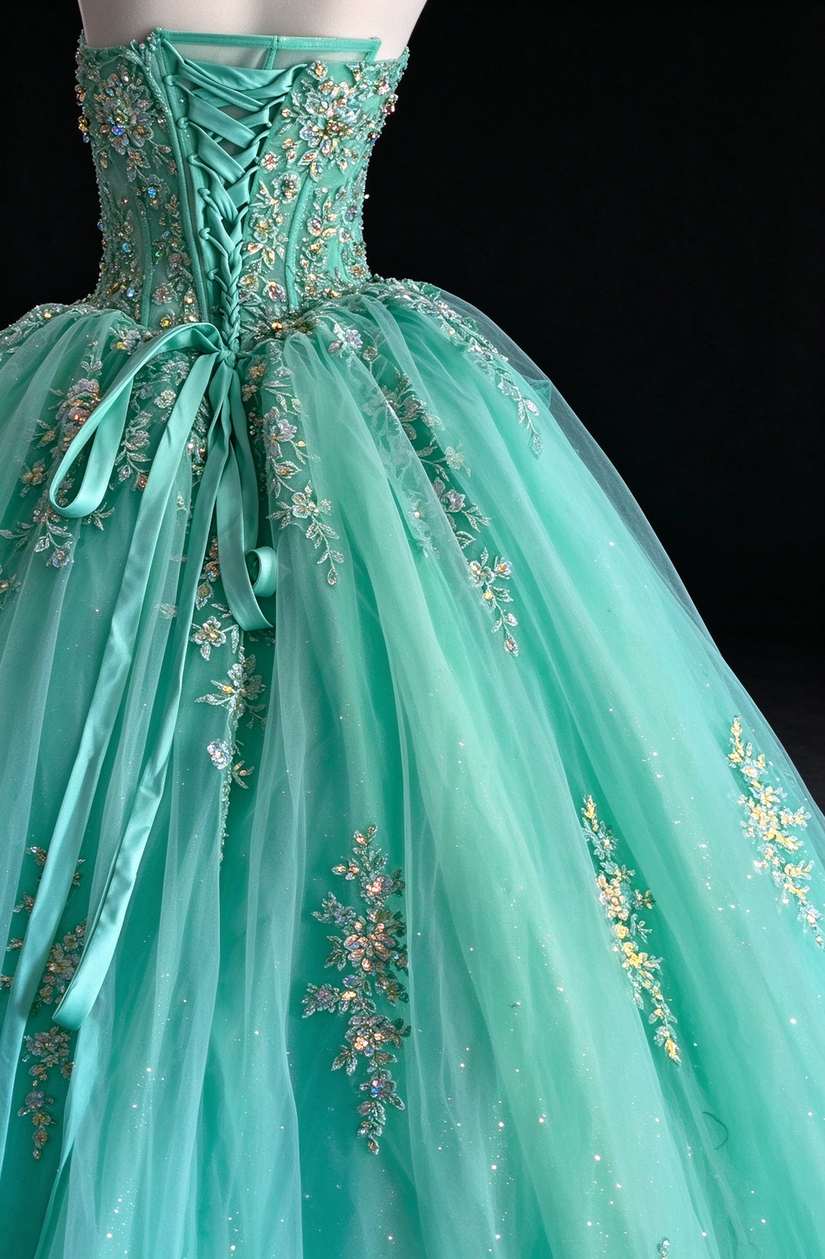Turquoise Sweetheart Sequin Lace Tulle Ball Gown fg9086