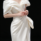 White Off Shoulder Satin Mermaid Wedding Dress With Side Slit fg9111