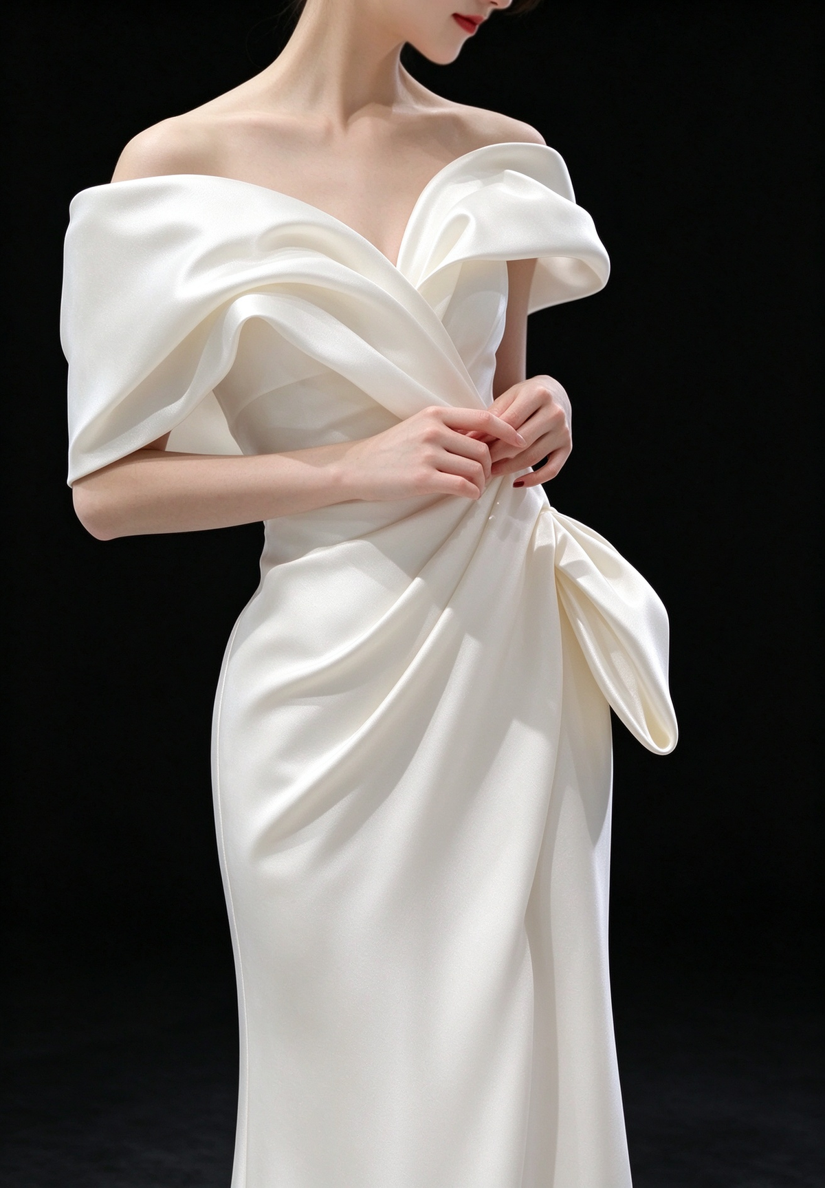 White Off Shoulder Satin Mermaid Wedding Dress With Side Slit fg9111