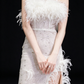 White Strapless Feather Beaded Mermaid Evening Dress fg9112
