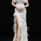 White Strapless Feather Beaded Mermaid Evening Dress fg9112