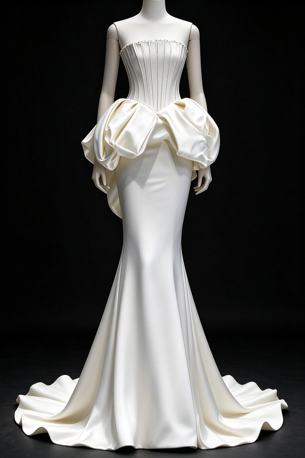 White Strapless Corset Big Bow Satin Mermaid Wedding Dress fg9162
