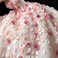 Pink Off Shoulder 3D Floral Glitter Tulle A Line Evening Dress fg9163