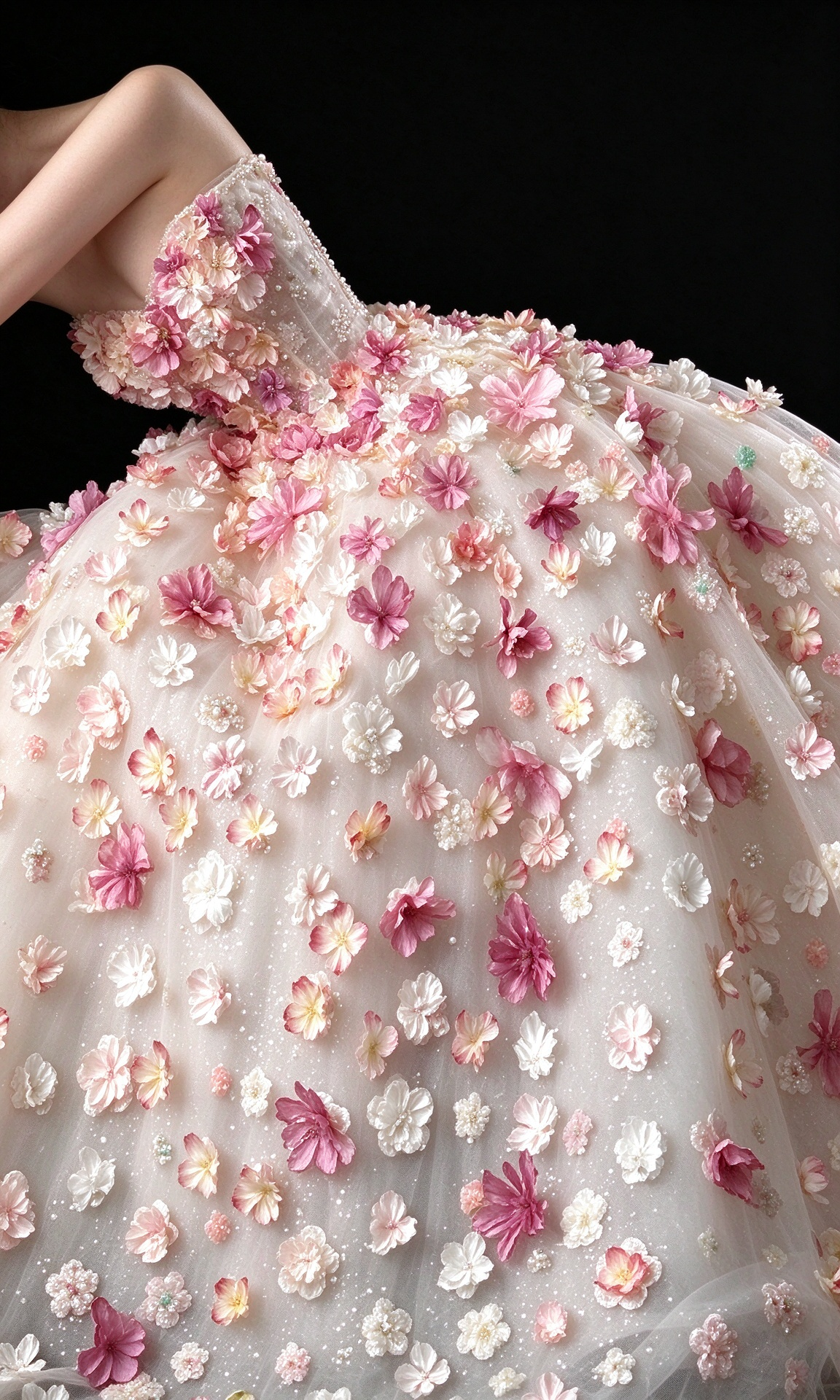 Pink Off Shoulder 3D Floral Glitter Tulle A Line Evening Dress fg9163