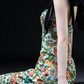 Green Floral Beaded Bow Strap A Line Evening Dress fg9113