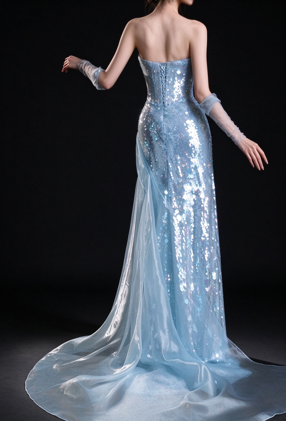 Light Blue Strapless Sequin Mermaid Evening Dress With Cape fg9164