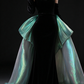 Black Sweetheart Off Shoulder Velvet Mermaid Evening Gown With Iridescent Green Train fg9115