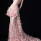 Pink Strapless Feather Tulle Mermaid Evening Dress fg9166