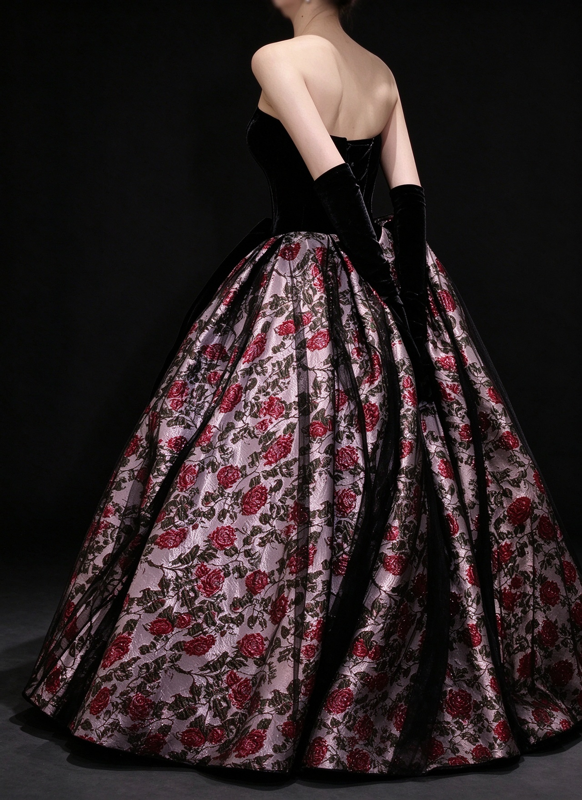 Black Strapless Sweetheart Floral Ball Gown fg9117