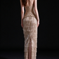 Champagne Strapless Beaded Fringe Mermaid Evening Gown fg9102