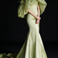 Green Off Shoulder Floral Satin Mermaid Evening Gown fg9081