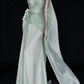 Sage Green Strapless Floral Chiffon Slit Mermaid Evening Dress fg9168