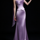 Lavender Strapless 3D Floral Satin Mermaid Evening Dress fg9170