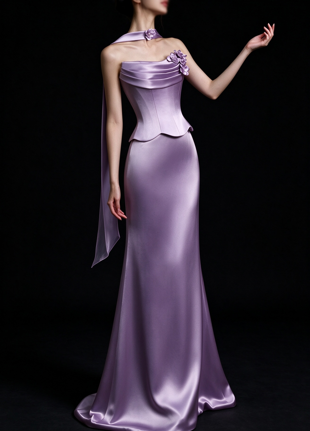 Lavender Strapless 3D Floral Satin Mermaid Evening Dress fg9170