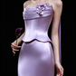 Lavender Strapless 3D Floral Satin Mermaid Evening Dress fg9170