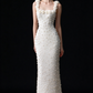 White Square Neck 3D Floral Pearl Mermaid Wedding Dress fg9171