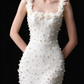 White Square Neck 3D Floral Pearl Mermaid Wedding Dress fg9171