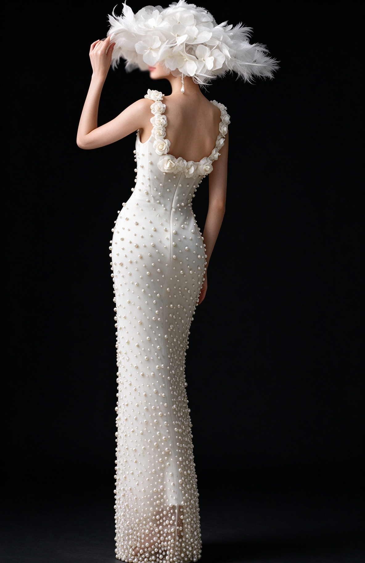 White Square Neck 3D Floral Pearl Mermaid Wedding Dress fg9171