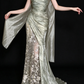 Sage Green Strapless Floral Mermaid Evening Gown With Scarf fg9099