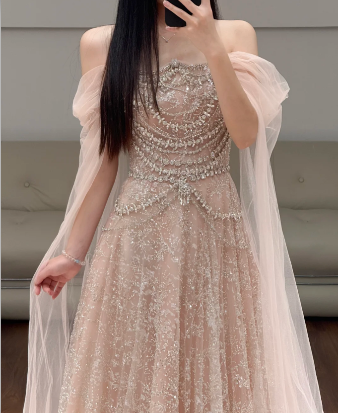 Off The Shoulder Tulle Pink Prom Party Dress Evening Dress Birthday Dress  fg8612