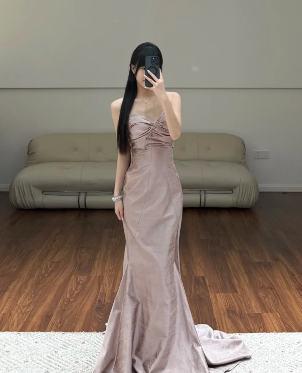 Pink Mermaid Prom Party Dress Sleeveless Evening Dress Birthday Outfit  fg8676