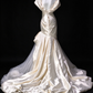 Off-Shoulder Draped White Satin Mermaid Evening Dress, Formal Gown fg8922