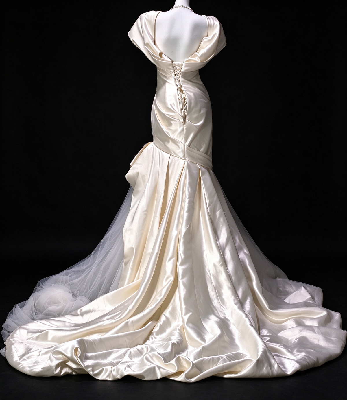 Off-Shoulder Draped White Satin Mermaid Evening Dress, Formal Gown fg8922