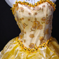 Spaghetti Strap Ruffled Yellow Organza Ball Gown, Formal Evening Dress fg8925