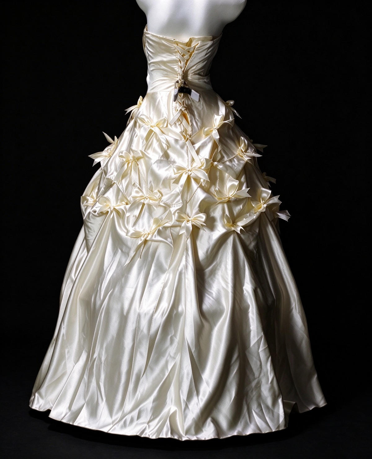 Strapless Bow Beaded Champagne Satin Ball Gown, Formal Evening Dress fg8930