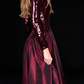 Burgundy Sequin Long Sleeve High Neck Satin A Line Evening Dress fg8973