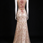 Champagne Floral Embroidery V-Neck Mermaid Long Evening Gown fg9098