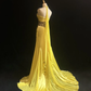 Classy Yellow Chiffon Prom Party Dress Beads Evening Gowns  fg8596