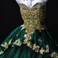 Strapless Green Tulle Ball Gown with Bow & Gold Embroidery, Formal Evening Dress fg8936