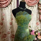 Vintage Green Strapless Satin Tulle Layered Ruffle Mermaid Long Prom Dress Evening Gown  fg8444