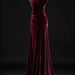 Burgundy Velvet Mermaid Evening Gown, Sleeveless Cowl Neck, Ruched Waist With Sweep Train,fg9003
