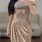 Off The Shoulder Champane Prom Party Dress Birthday Dress Evening Dress fg8625