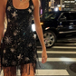 Sparkling Tassel Square Neck Star Sequin Open Back Homecoming Dress  fg8346
