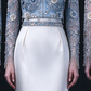 Ombré Blue Long Sleeve Sheer Tulle  Satin Mermaid Evening Gown With 3D Blue Floral Beading ,  fg9000