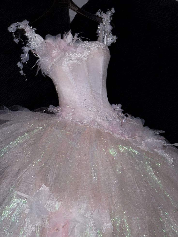 Sweet Ball Gown Spaghetti Straps Pink Tulle Applique Long Prom Dress,Formal Dress  fg8447