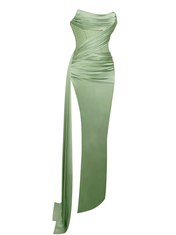 Sexy Grüne Meerjungfrau Seitenschlitz Maxi Lange Party Ballkleider, Abendkleider fg6759