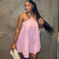 Pink Asymmetrical 3D Flower Halter Mini Dress, Elegant Summer Women's Party Dress   fg8187